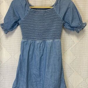 Old Navy Blue Smocked Puff Sleeve Square Neck Midi Sundress